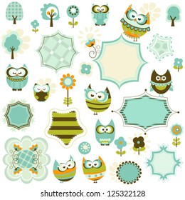 set of owls and frames