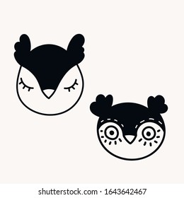 
Set of owls in scandinavian style. Vector illustration. Cute forest animals. Suitable for printing, textiles, etc.