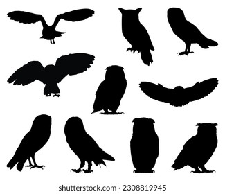 Set of Owls Silhouette Bundle, Animal Icons, WildLife