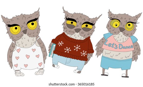 Set of owls. Vector object illustration for any your project