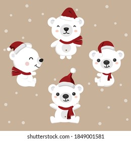 Set of owls wearing Santa's hat for Christmas celebration.