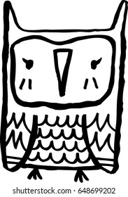set of owls,Hand drawn black white. Art Coloring book owl . Cute sitting Owl black and white sketch with floral ornament.