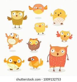 Set of owls,Orange owls
