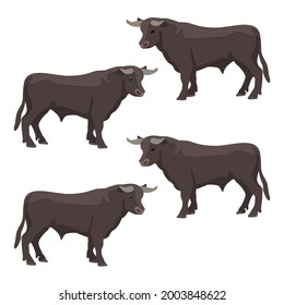 Set of the ox an outline for colouring with cartoon eyes