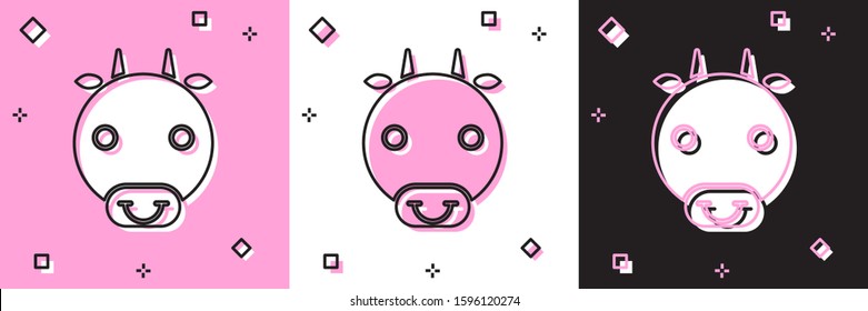 Set Ox zodiac sign icon isolated on pink and white, black background. Astrological horoscope collection.  Vector Illustration