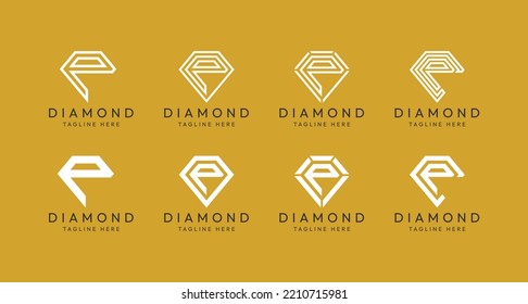 Set of P letter diamond monogram logo design bundles. The perfect logo to use for jewelry companies, mining industries and the like.