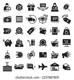 A set pack( 36 ) icon in Glyph style, this set related to website store and e-commerce. Symbols such as store object, payment method and shipping are included in this set.