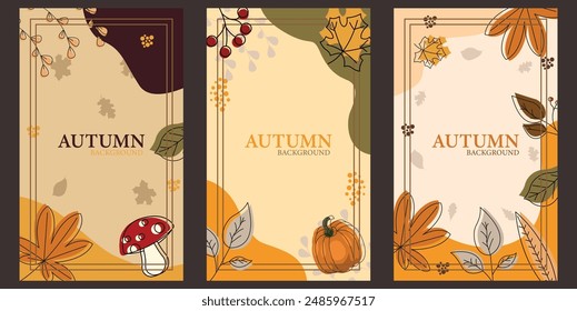 set and pack of autumn background poster outline illustration 