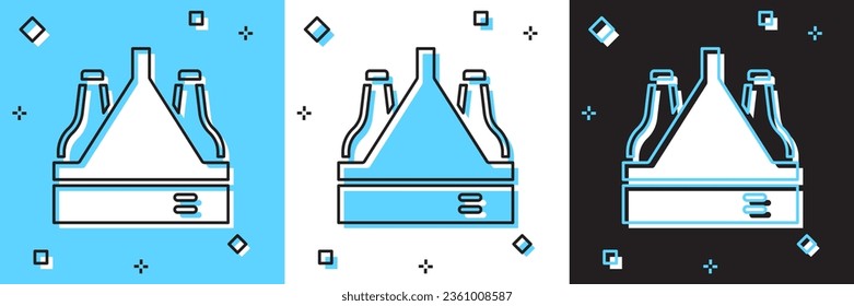 Set Pack of beer bottles icon isolated on blue and white, black background. Case crate beer box sign.  Vector