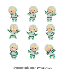 Set Pack CHARACTER with EXPRESSION and GESTURE astronaut KID WHITE BOY VECTOR digital design graphic 2d HD illustration