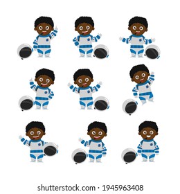 Set Pack CHARACTER NOT use HELMET with EXPRESSION and GESTURE astronaut KID BLACK BOY VECTOR digital design graphic 2d HD illustration