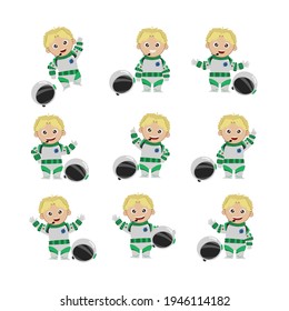 Set Pack CHARACTER NOT use HELMET with EXPRESSION and GESTURE astronaut KID WHITE BOY VECTOR digital design graphic 2d HD illustration