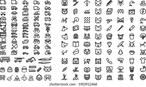 set - pack collection of vector transport, pets etc pictogrammes, in bnw ready to use. Minimal style
