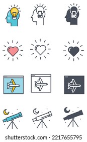 set or pack creative icon illustration, idea. flat style icon vector design.