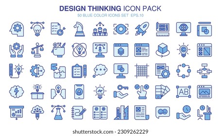 A set pack Design Thinking of (blue color) style.
The collection includes of business developments,programing , web design,app design and more.