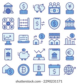 A set pack of economy (blue color) icons set.
The collection includes for mobile app,web design, UI or site design.