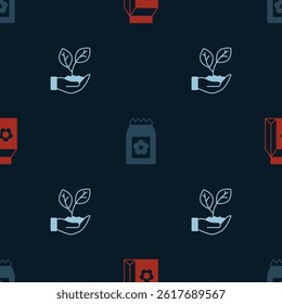 Set Pack full of seeds,  and Leaf in hand on seamless pattern. Vector
