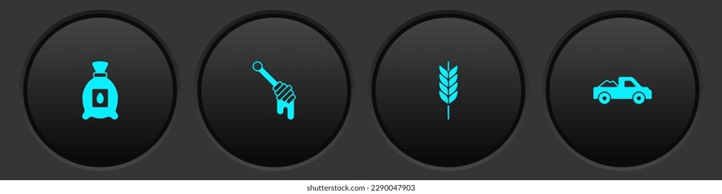 Set Pack full of seeds of plant, Honey dipper stick, Wheat and Pickup truck icon. Vector