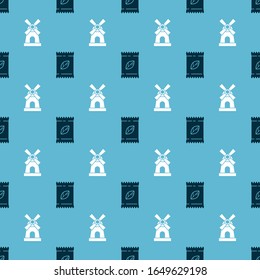 Set A pack full of seeds of a specific plant and Windmill on seamless pattern. Vector