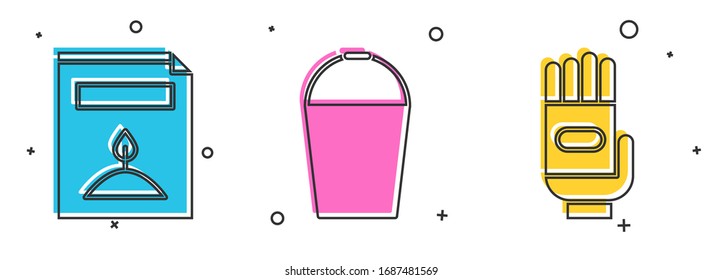 Set A pack full of seeds of a specific plant, Bucket and Garden gloves icon. Vector