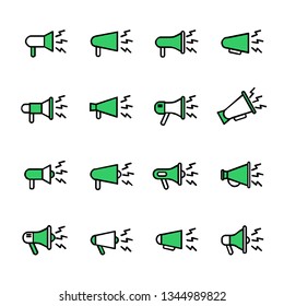 set pack megaphone line outline new icon with green color designs logo vector illustration template