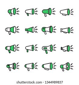 set pack megaphone line outline new icon with green color designs logo vector illustration template