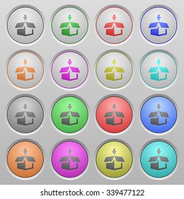 Set of pack plastic sunk spherical buttons on light gray background. 16 variations included. Well-organized layer, color swatch and graphic style structure. Easy to recolor.