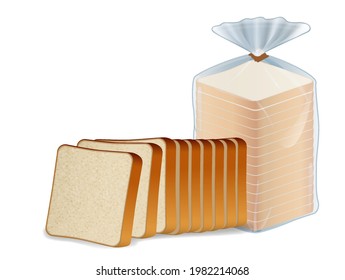 set of pack of sliced bread or toast bread packaged with clip or realistic bread bakery sliced fresh wheat. eps vector