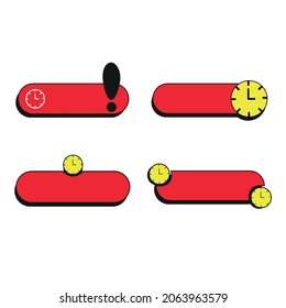 set pack tag banners for inscriptions, for shops with discounts, limited time. red background with yellow clock. E-commerce, promotional materials