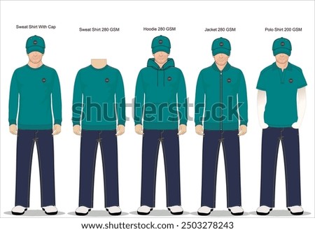 Set pack uniform, hoodie, sweat shirt, jacket, polo shirt, cap