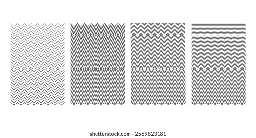 Set pack of wavy curved and zig zag criss cross horizontal lines . Vector illustration. eps