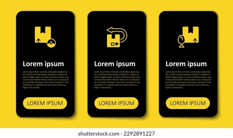 Set Package box with fragile content, Return cardboard and Carton. Business infographic template. Vector