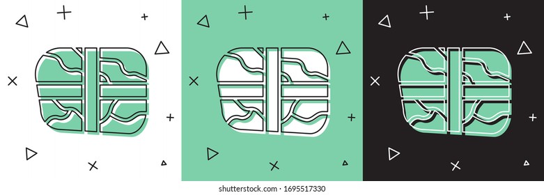 Set Package mit Kokainsymbol einzeln auf weißem und grünem, schwarzem Hintergrund. Gesundheitsgefahr. Vektorillustration-Illustration