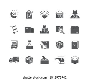 Set of Package delivery flat icons isolated on white background.