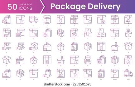 Set of package delivery icons. Gradient style icon bundle. Vector Illustration