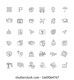 Set of Package Delivery Related Vector Line Icons. Contains such Icons as Warehouse, Worldwide Shipping