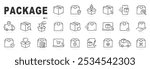 Set of package related line icons. Delivery, parcel, box, cargo etc. Editable stroke. Set 2