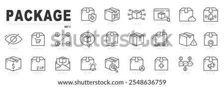 Set of package related line icons. Delivery, parcel, box, cargo etc. Editable stroke. Set 3