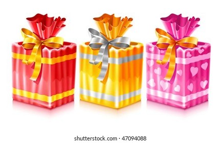 conjunto de regalos de vacaciones empaquetados con arco - ilustración vectorial, aislados en fondo blanco