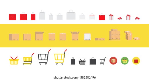 Set of packages and boxes to store and transportation. Flat vector illustration EPS 10.