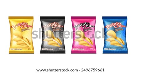 A set of packages of chips with different flavors. Vector illustration