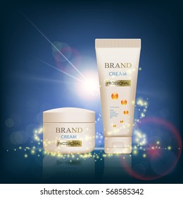 Set of packages of cream. Skin Care ads template. Stock vector illustration.