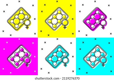 Set Packaging of birth control pills icon isolated on color background. Contraceptive pill.  Vector