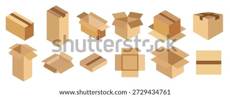 set packaging box isometric images closed and open 