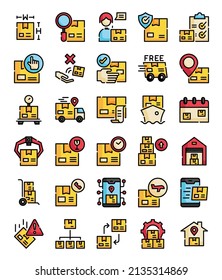 set of packaging delivery filled outline web icons vector illustration