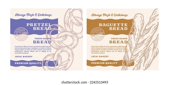 Set of packaging design or Label Premium Bakery with Hand Drawn Bread in doodle vintage style