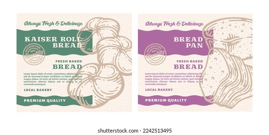 Set of packaging design or Label Premium Bakery with Hand Drawn Bread in doodle vintage style