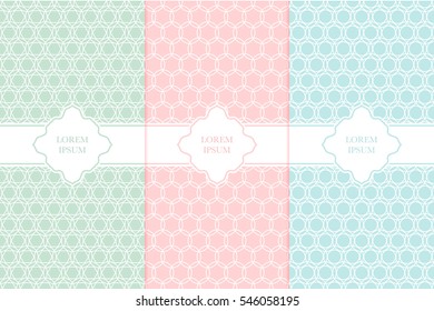 Set of packaging design templates with seamless patterns and frames. Suitable for cosmetics, beauty products, business card backgrounds with classic pattern. Design in trendy minimal linear style