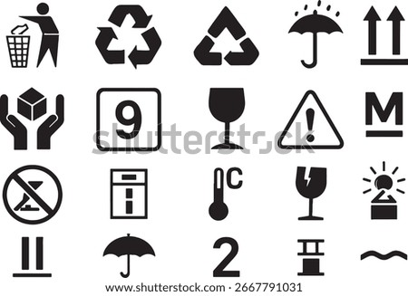 Set of packaging and handling label symbols
