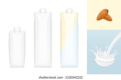 Set of packaging mockups for milk, juice and etc. Vector illustration isolated on white background, ready and simple to use for your design. EPS10.	